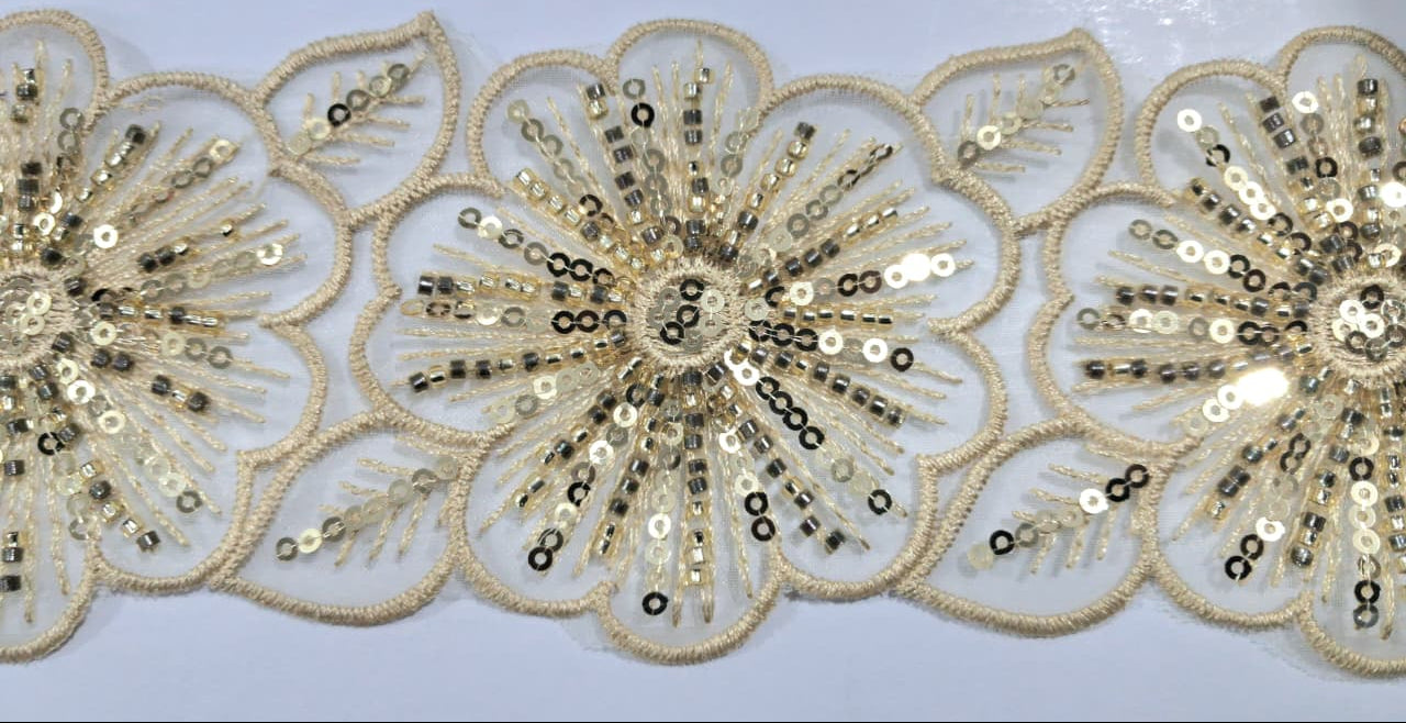 3d Fancy Flower Sequence Embroided Lace. Lace is available as per yard.