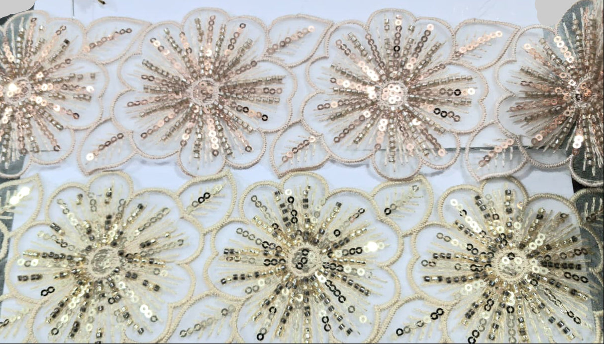 3d Fancy Flower Sequence Embroided Lace. Lace is available as per yard.