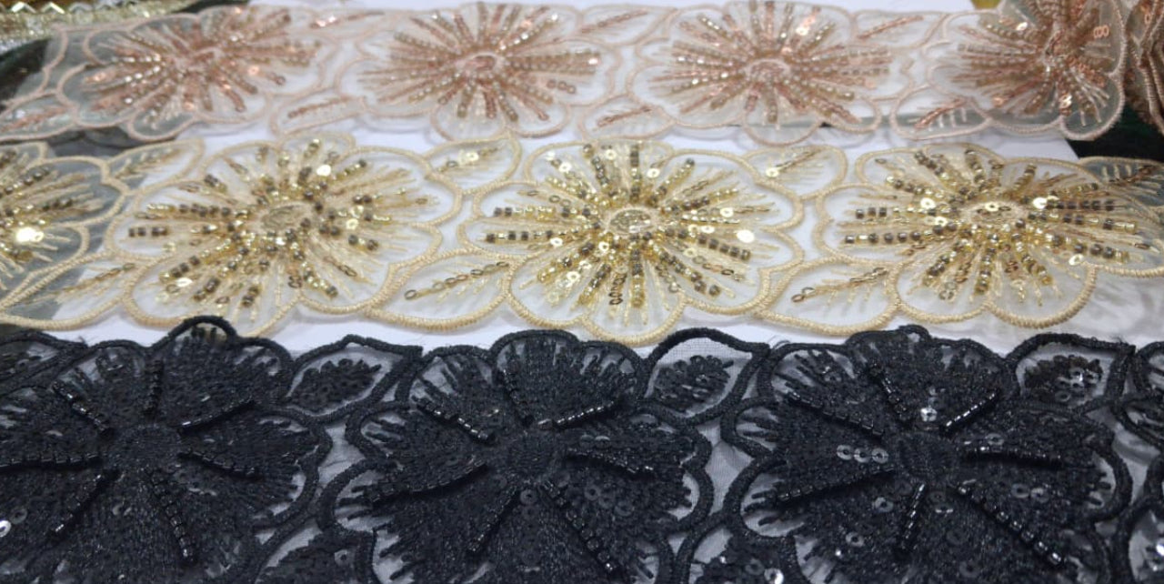 3d Fancy Flower Sequence Embroided Lace. Lace is available as per yard.