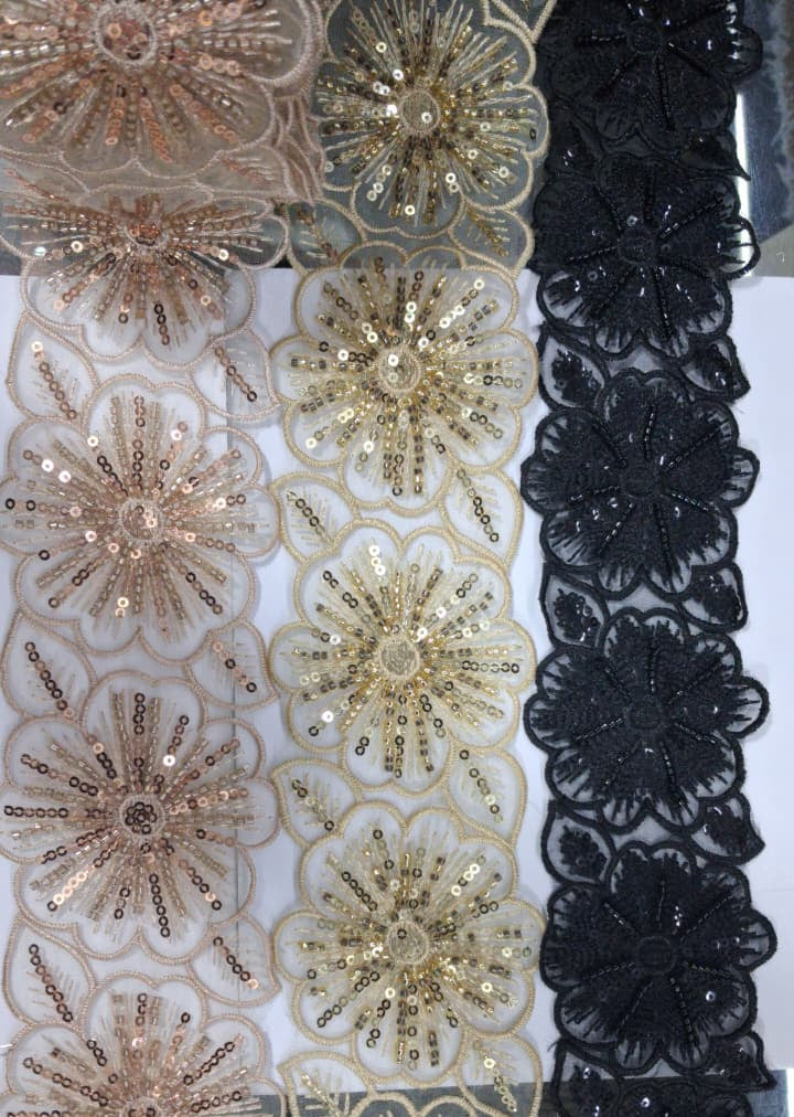 3d Fancy Flower Sequence Embroided Lace. Lace is available as per yard.