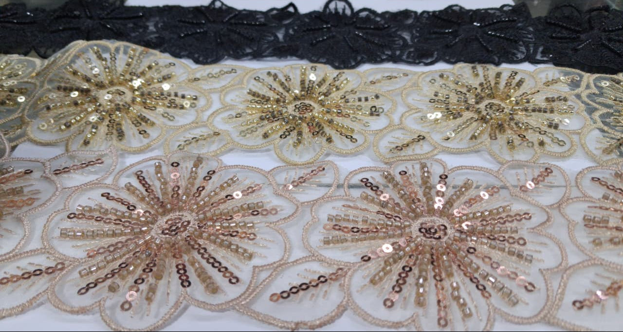 3d Fancy Flower Sequence Embroided Lace. Lace is available as per yard.