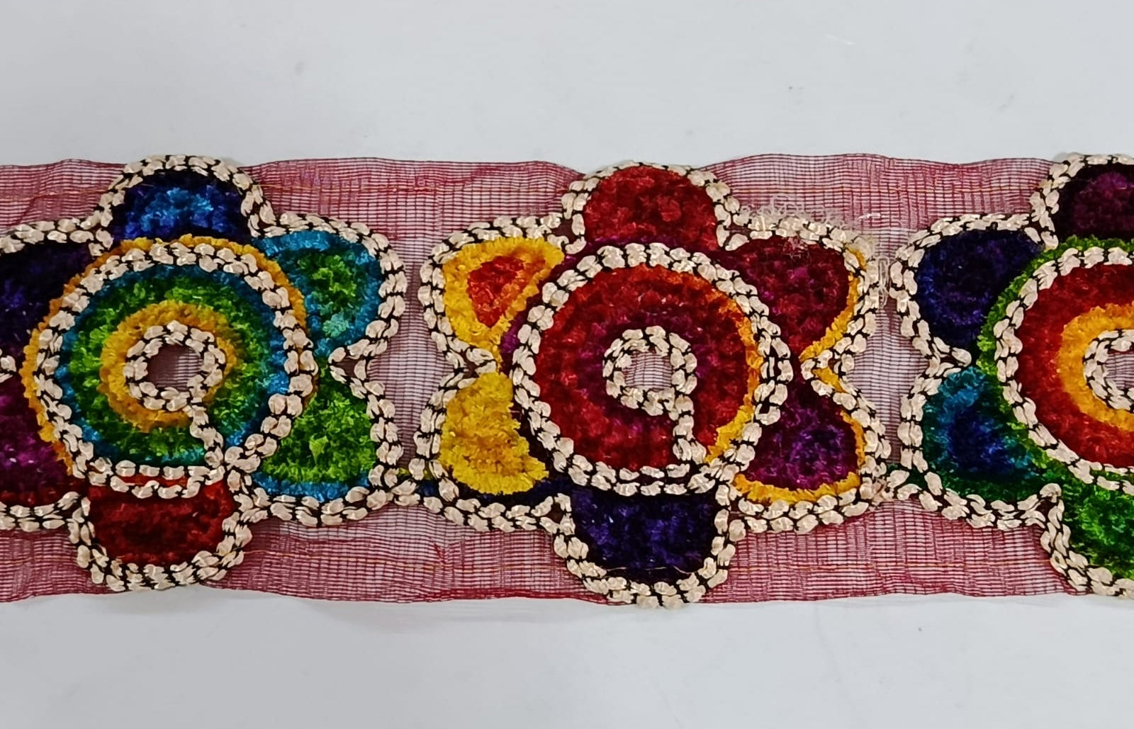 Multicolour Tape Lace. Lace size is approximately 2.85-3 Inces. Lace is available as per yard.