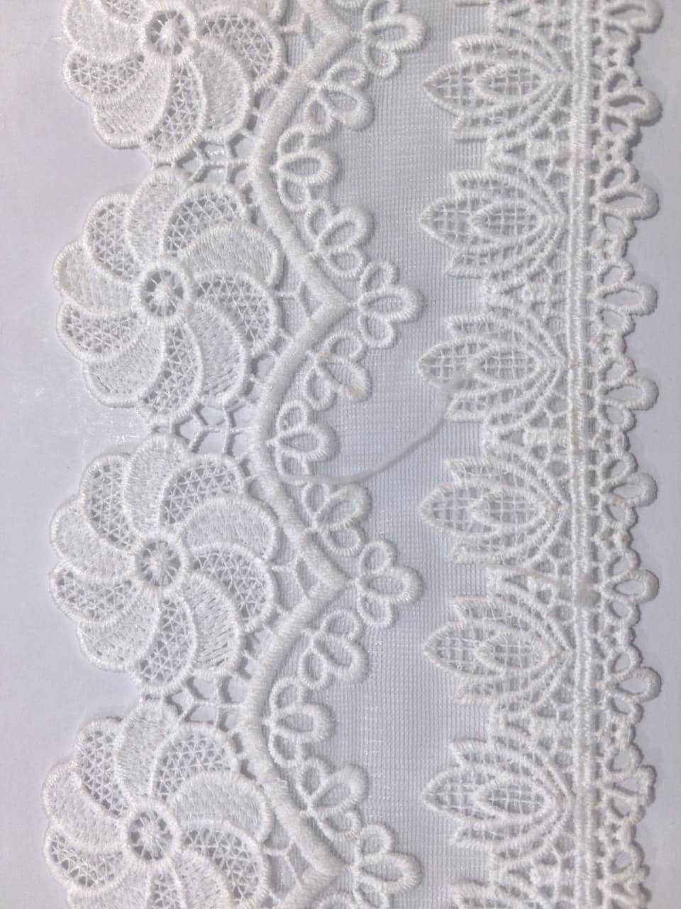3D Milky White Lace Flower Design. Lace size is approximately 4.25-4.5 inches. Lace is vailable as per yard.