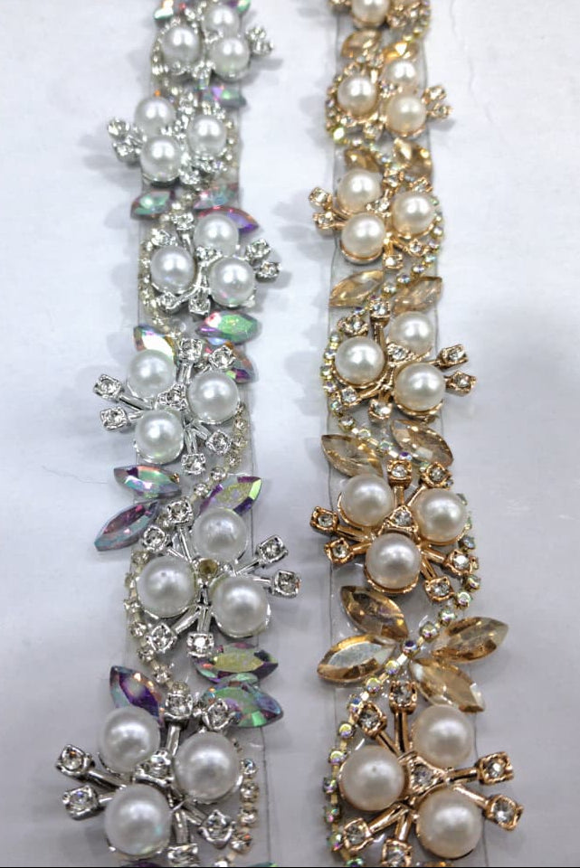 Premium Pearl & Crystal Embellished Lace. Lace is available as per yard.