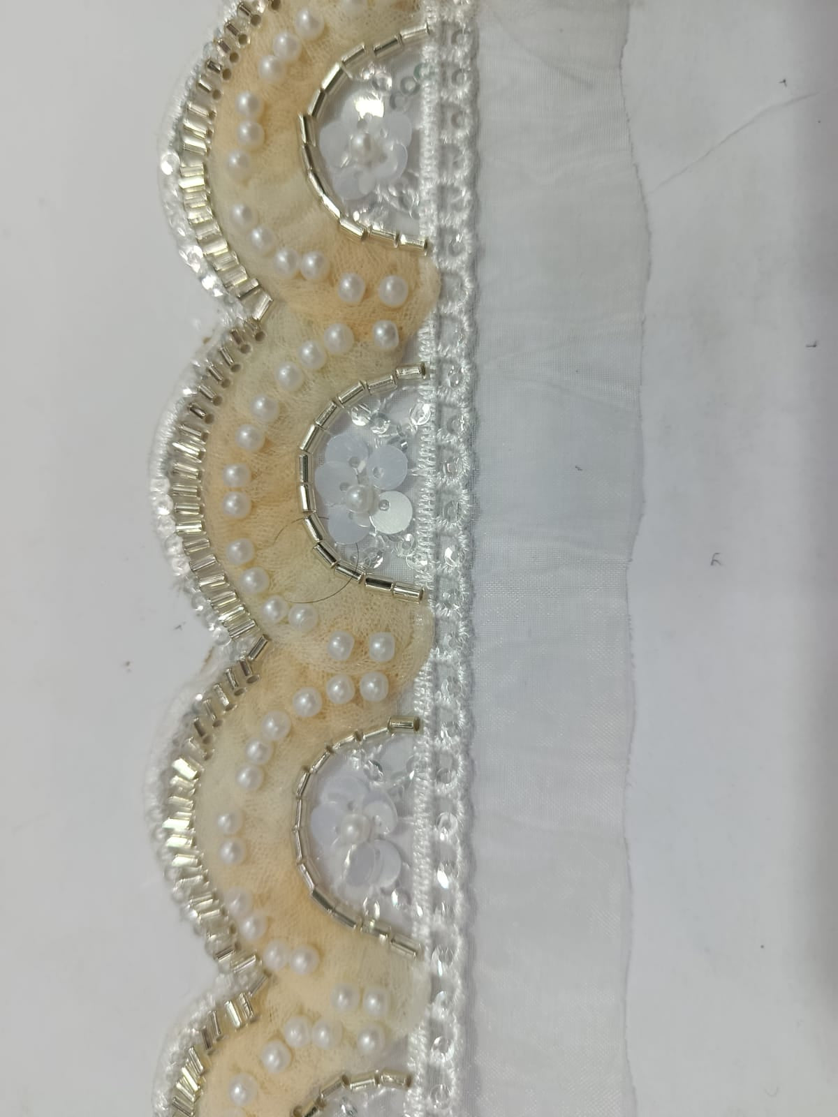 Fancy Pearl Stone Lace. Available in 4 colours. Lace is available as per yard.